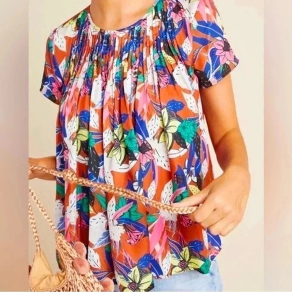Anthropologie Tops - Anthropologie DOLAN Women’s Left Coast Pleated Short Sleeve Floral Blouse Medium